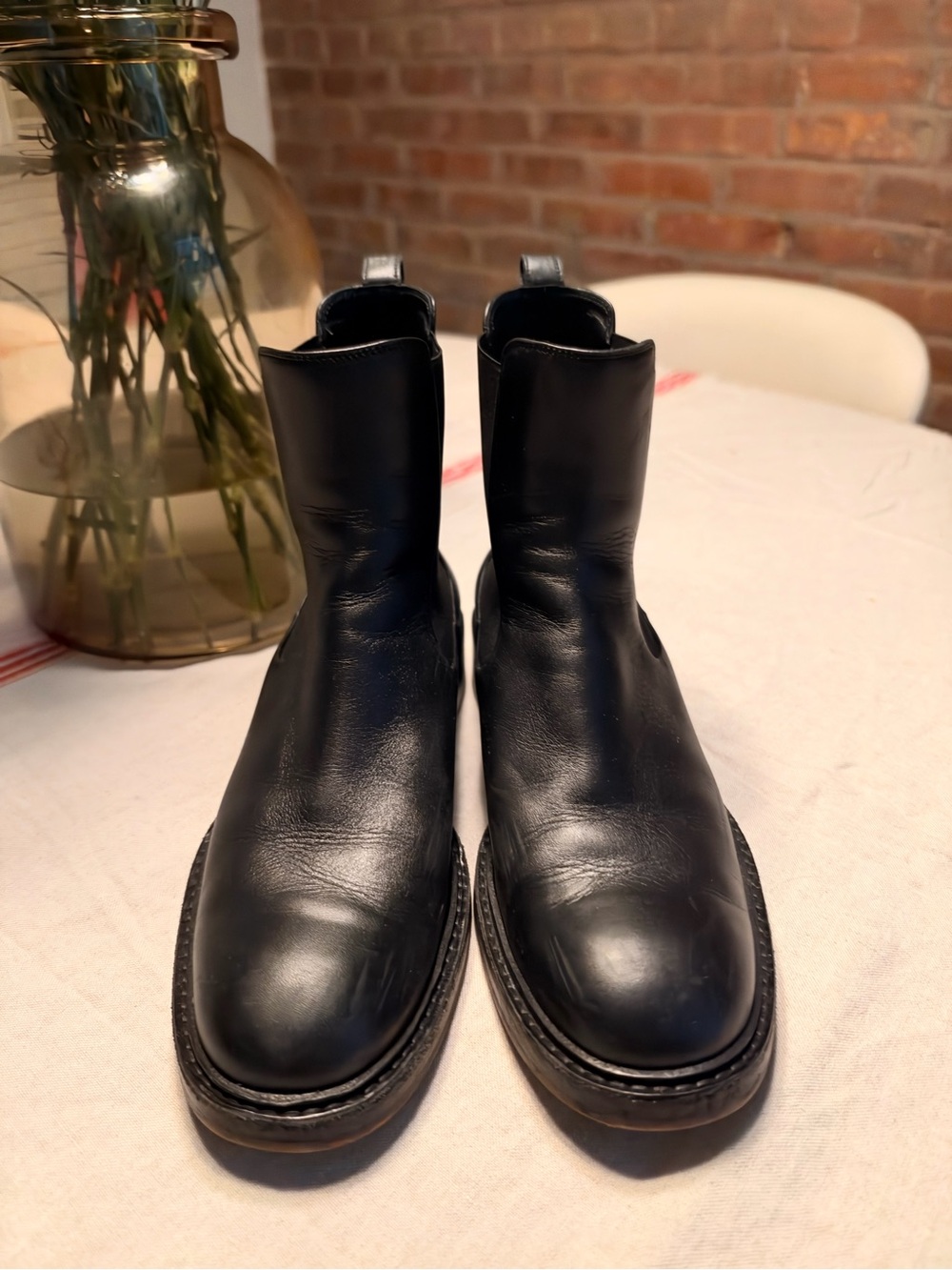Chloe Black Leather Ankle Booties with Gold Hardware - Picture 5 of 6